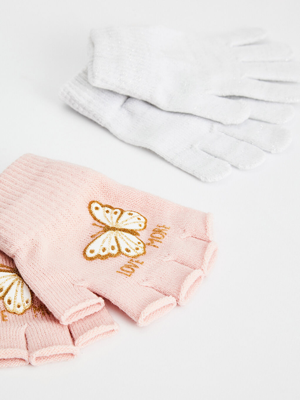 Pembe Kız Çocuk Triko Eldiven 2'li-2