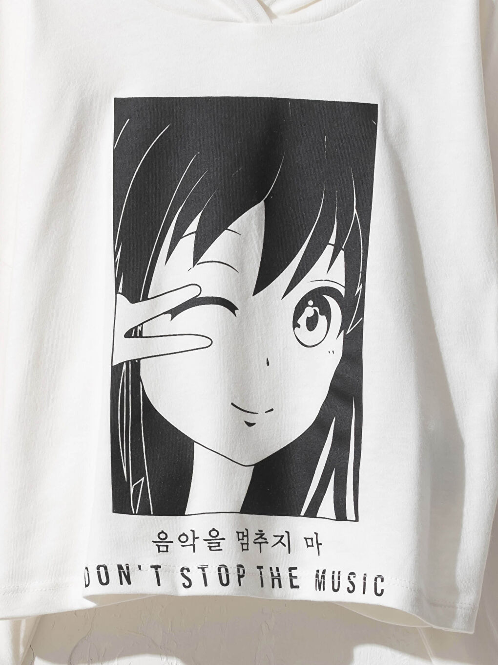 Футболка для девочек с принтом и капюшоном-1