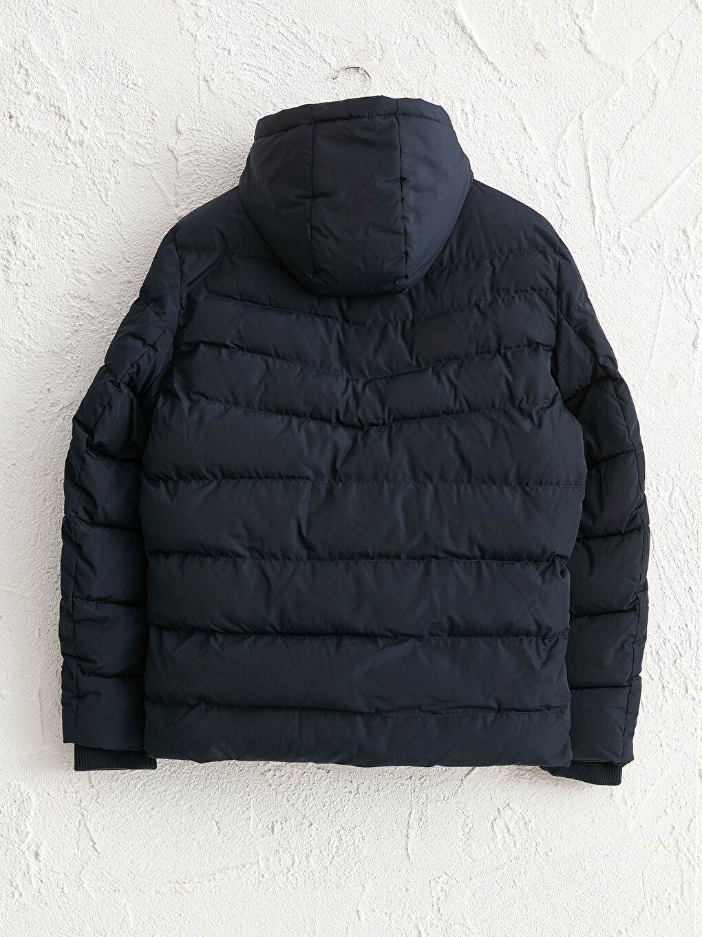 Lacivert Slim Fit Kapüşonlu Kalın Şişme Mont-1