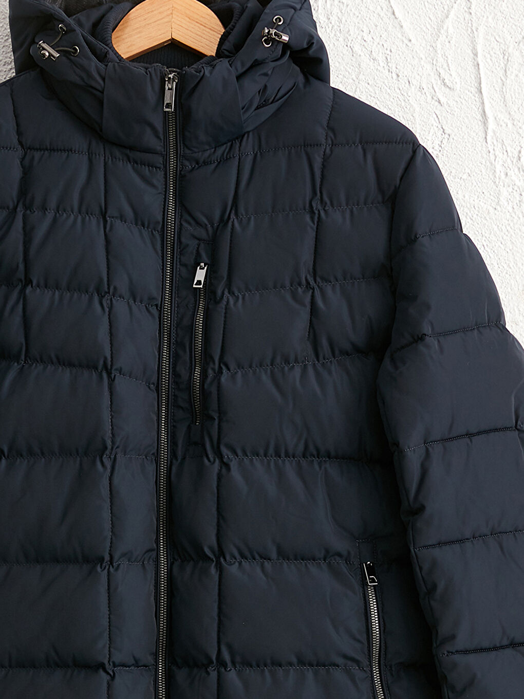 Lacivert Slim Fit Kapüşonlu Kalın Şişme Mont-2