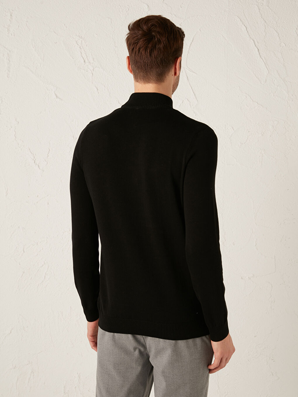 Жартылай биік жағалы ұзын жеңді принтті трикотаж жемпір-3