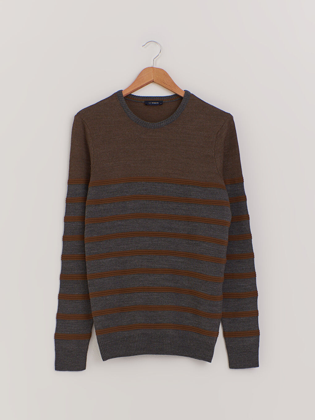 Kahverengi Çizgili Bisiklet Yaka İnce Triko Kazak