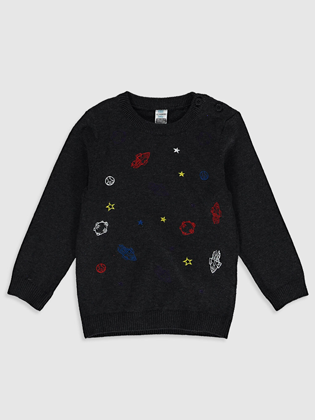 Antrasit Erkek Bebek Baskılı Triko Kazak