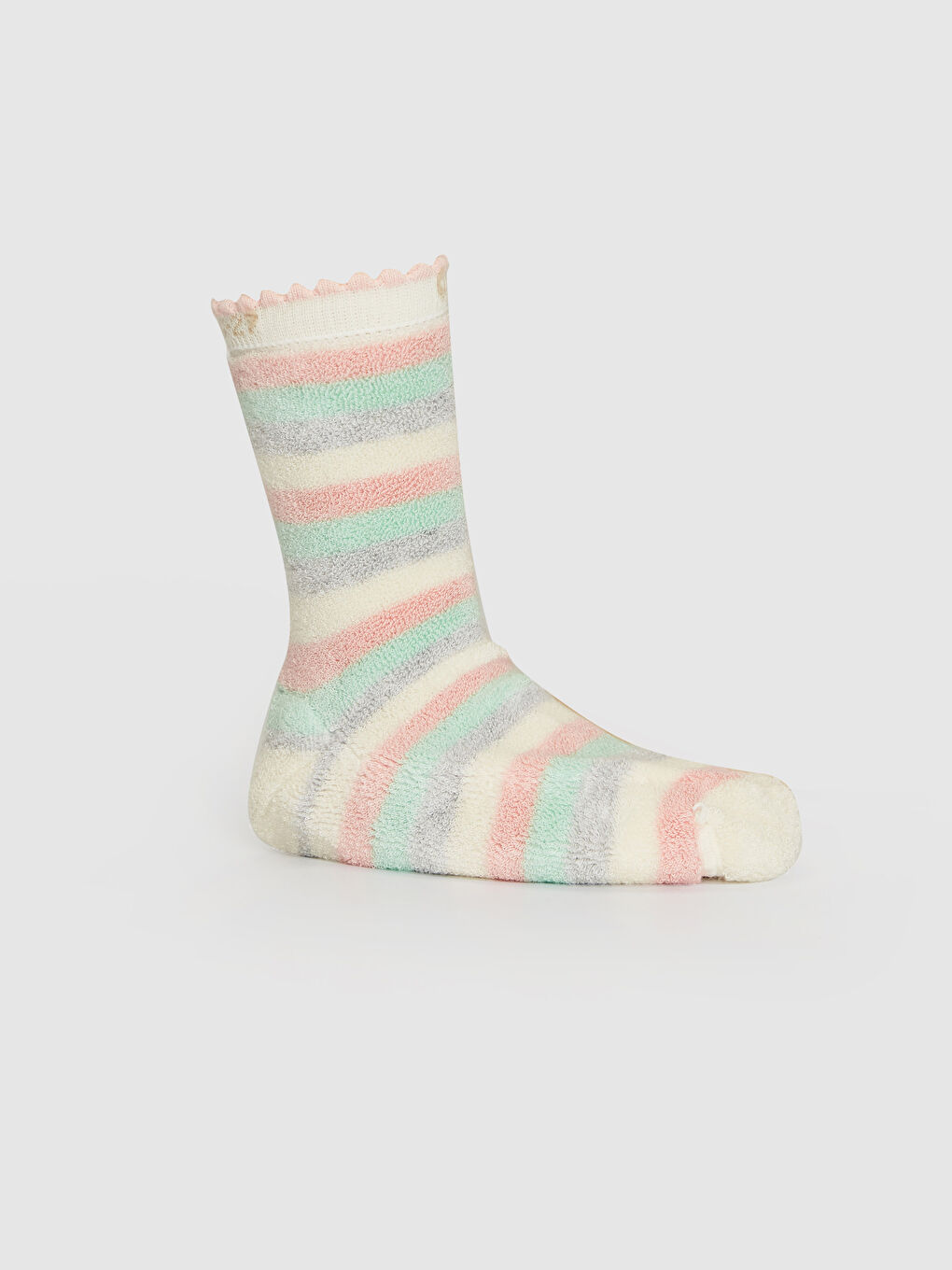 Pembe Çizgili Kız Bebek Ev Çorabı-4