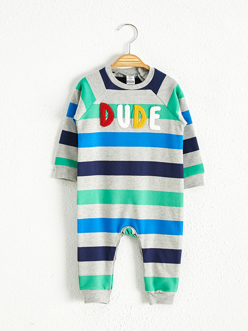 Gri Erkek Bebek Çizgili Tulum