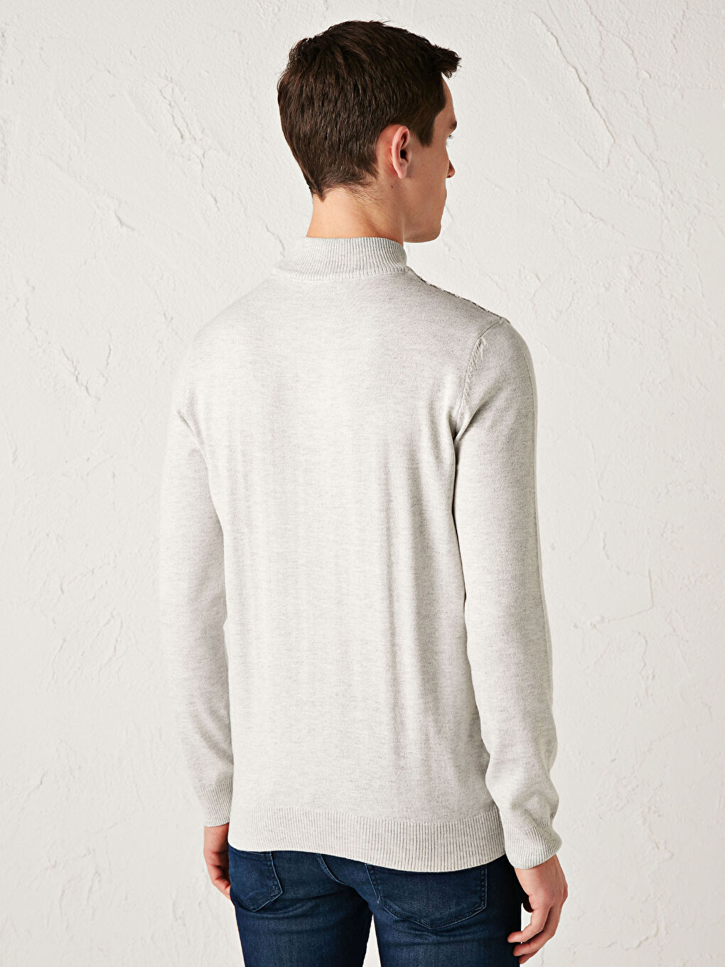 Bej Yarım Balıkçı Yaka Çizgili Triko Kazak-3