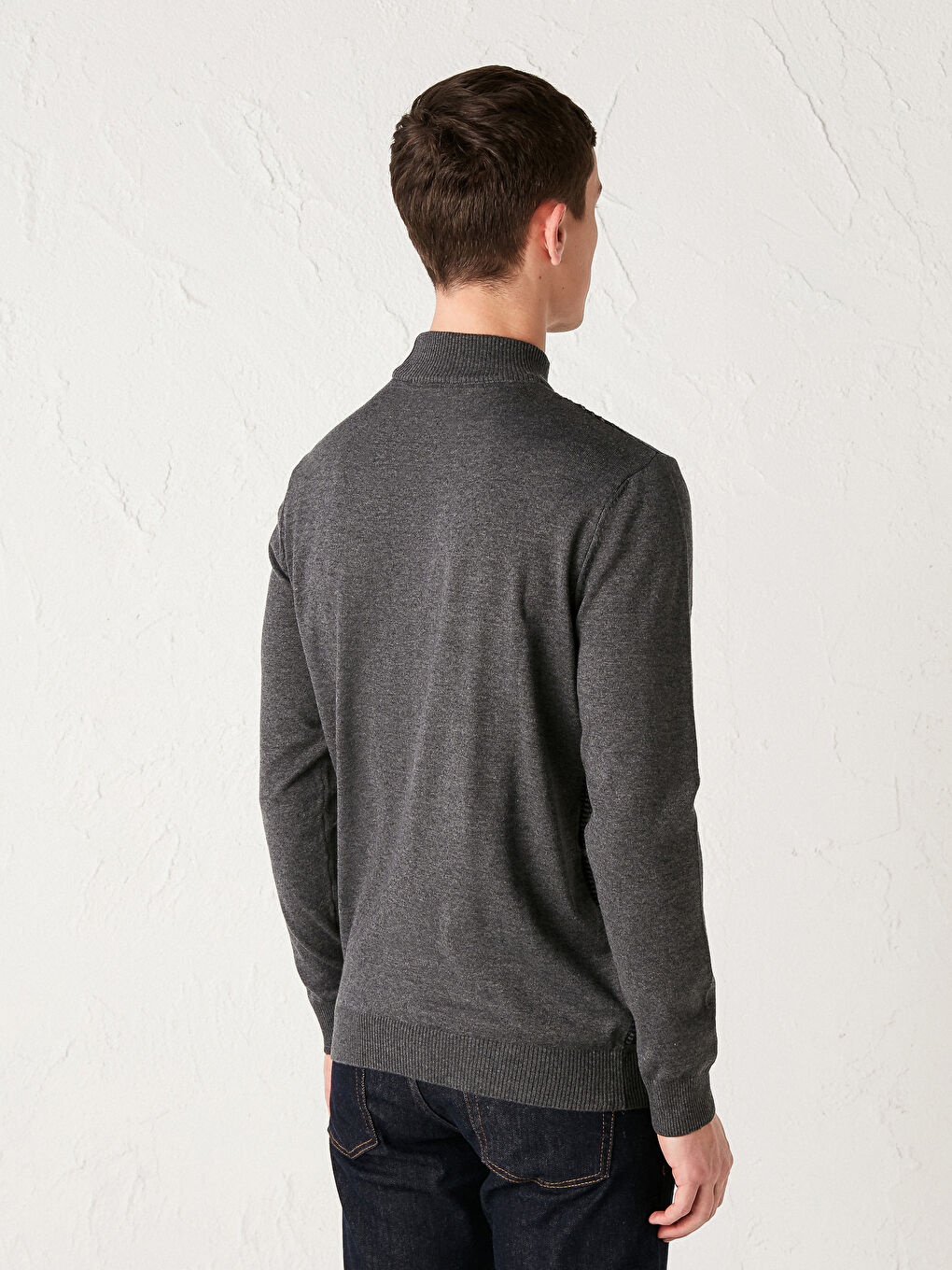 Antrasit Yarım Balıkçı Yaka Çizgili Triko Kazak-4