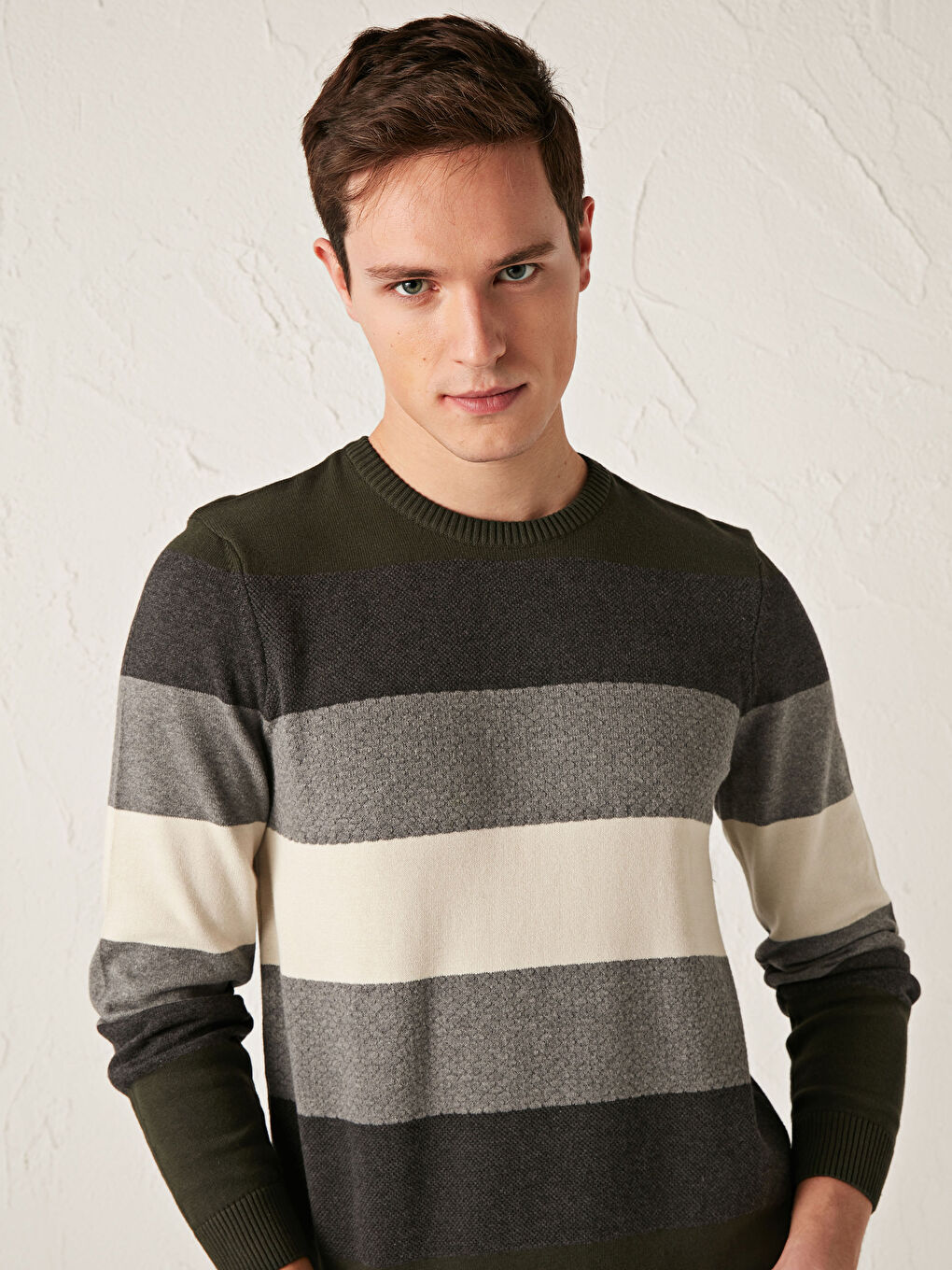 Пуловер с кръгло деколте, дълъг ръкав, цветен блок, трико за мъже-1