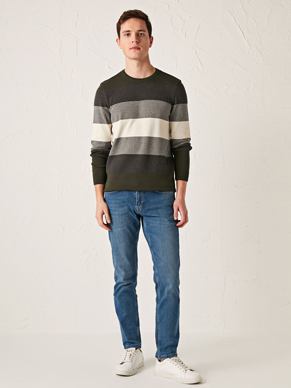 Пуловер с кръгло деколте, дълъг ръкав, цветен блок, трико за мъже-2