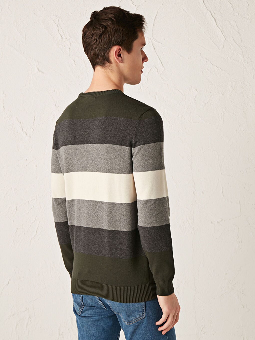 Пуловер с кръгло деколте, дълъг ръкав, цветен блок, трико за мъже-3