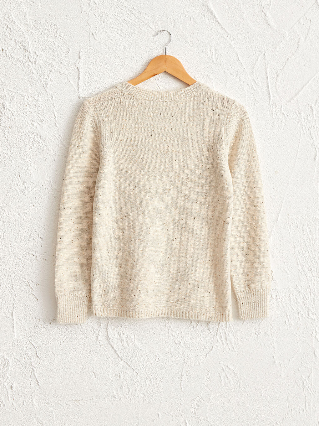 Ekru Bisiklet Yaka Payet İşlemeli Uzun Kollu Kadın Triko Kazak-1