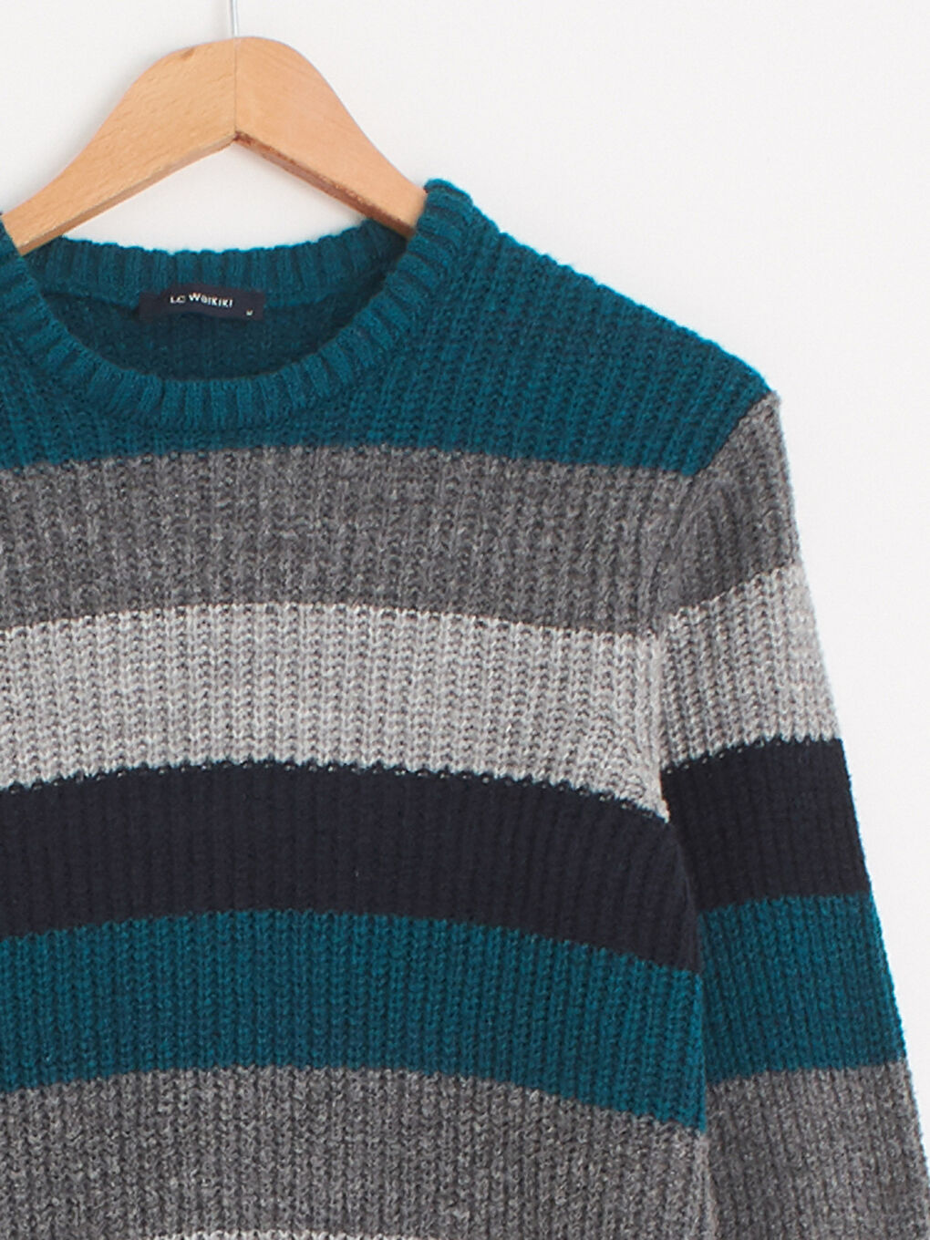 Жолақты дөңгелек жағалы трикотаж жемпір-2