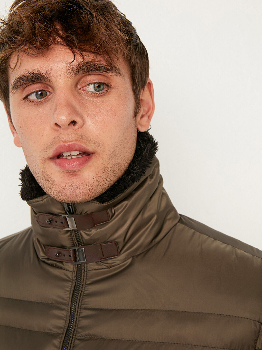 Haki Dik Yaka Erkek Şişme Mont-4