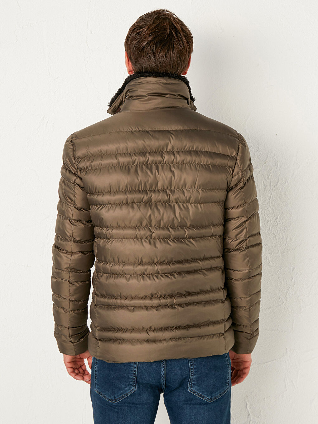 Haki Dik Yaka Erkek Şişme Mont-5