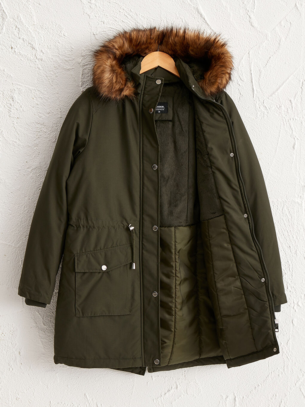 Uzun Kollu Kadın Kapüşonlu Mont-1