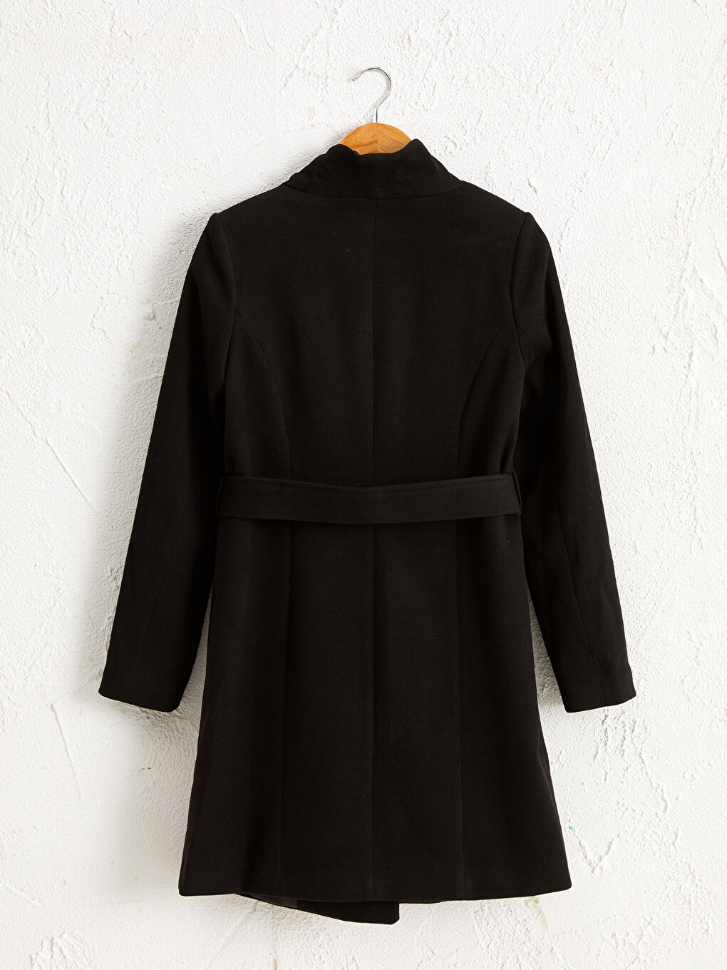 Siyah Uzun Kollu Kadın Kaşe Kaban-1