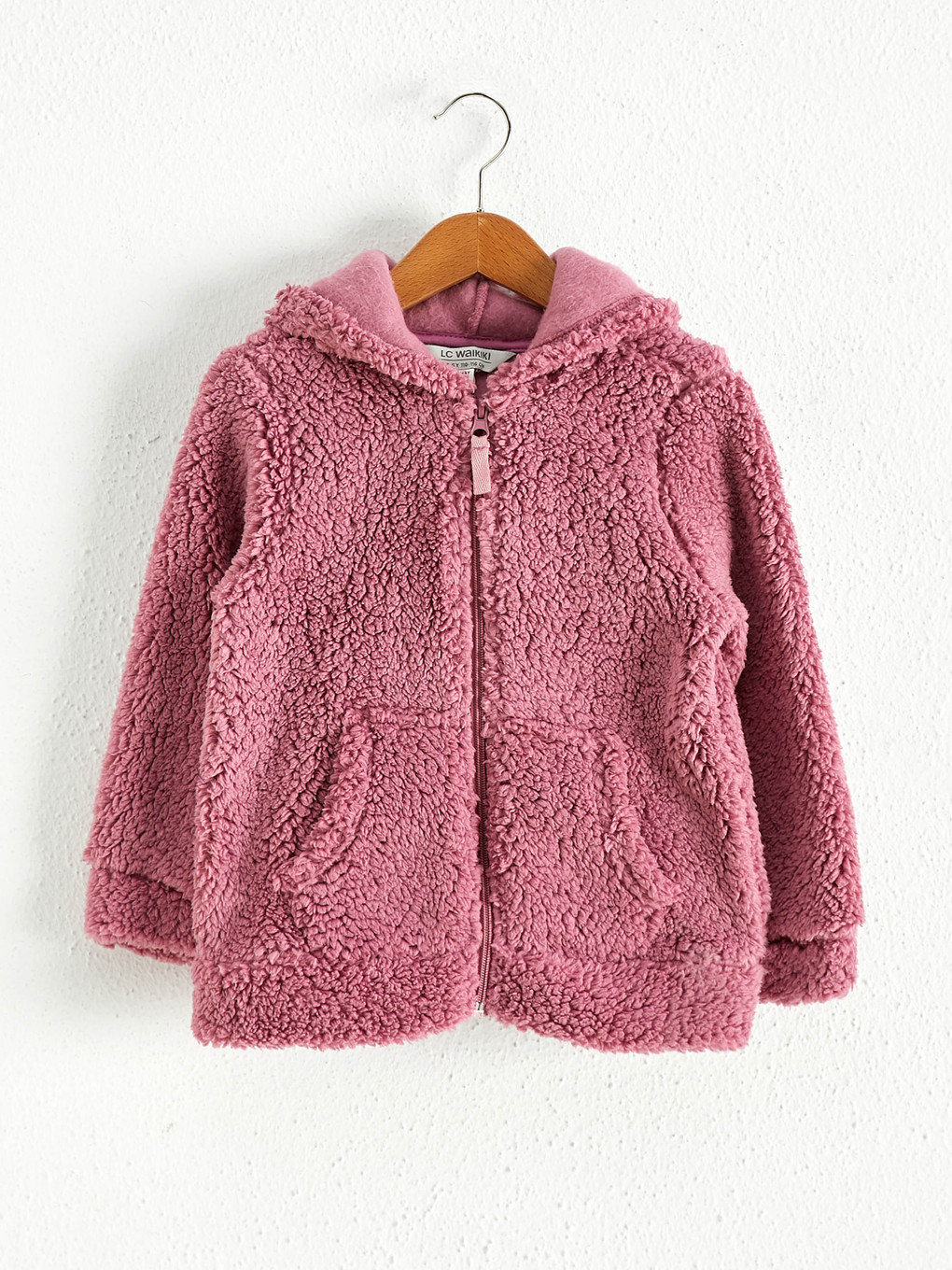 Pembe Kız Çocuk Fermuarlı Pelüş Sweatshirt