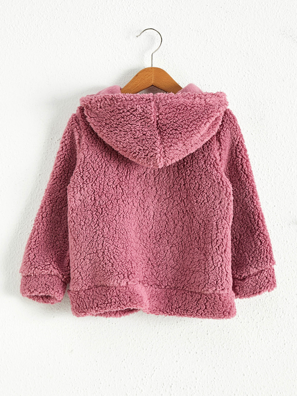 Pembe Kız Çocuk Fermuarlı Pelüş Sweatshirt-1