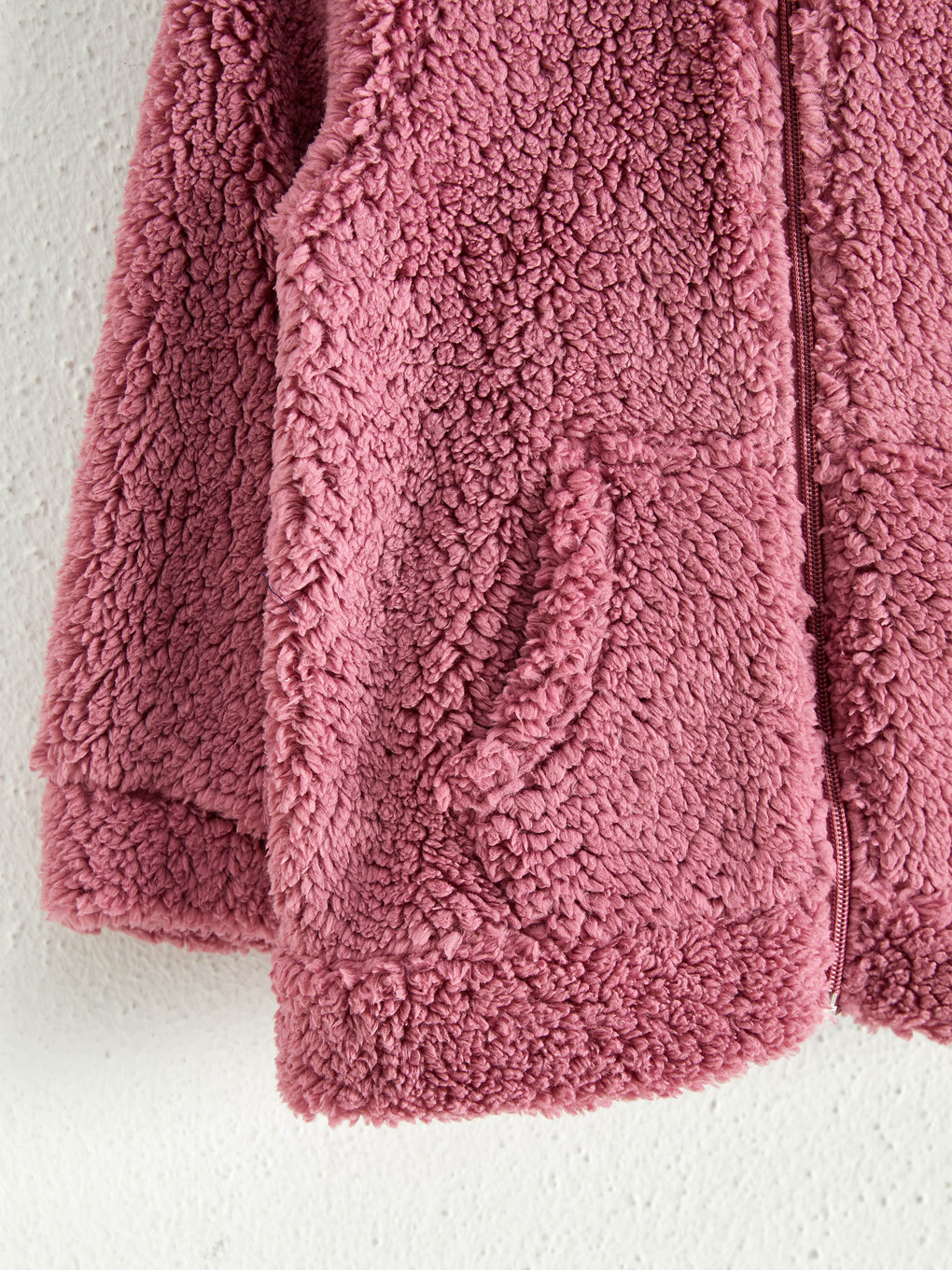 Pembe Kız Çocuk Fermuarlı Pelüş Sweatshirt-3