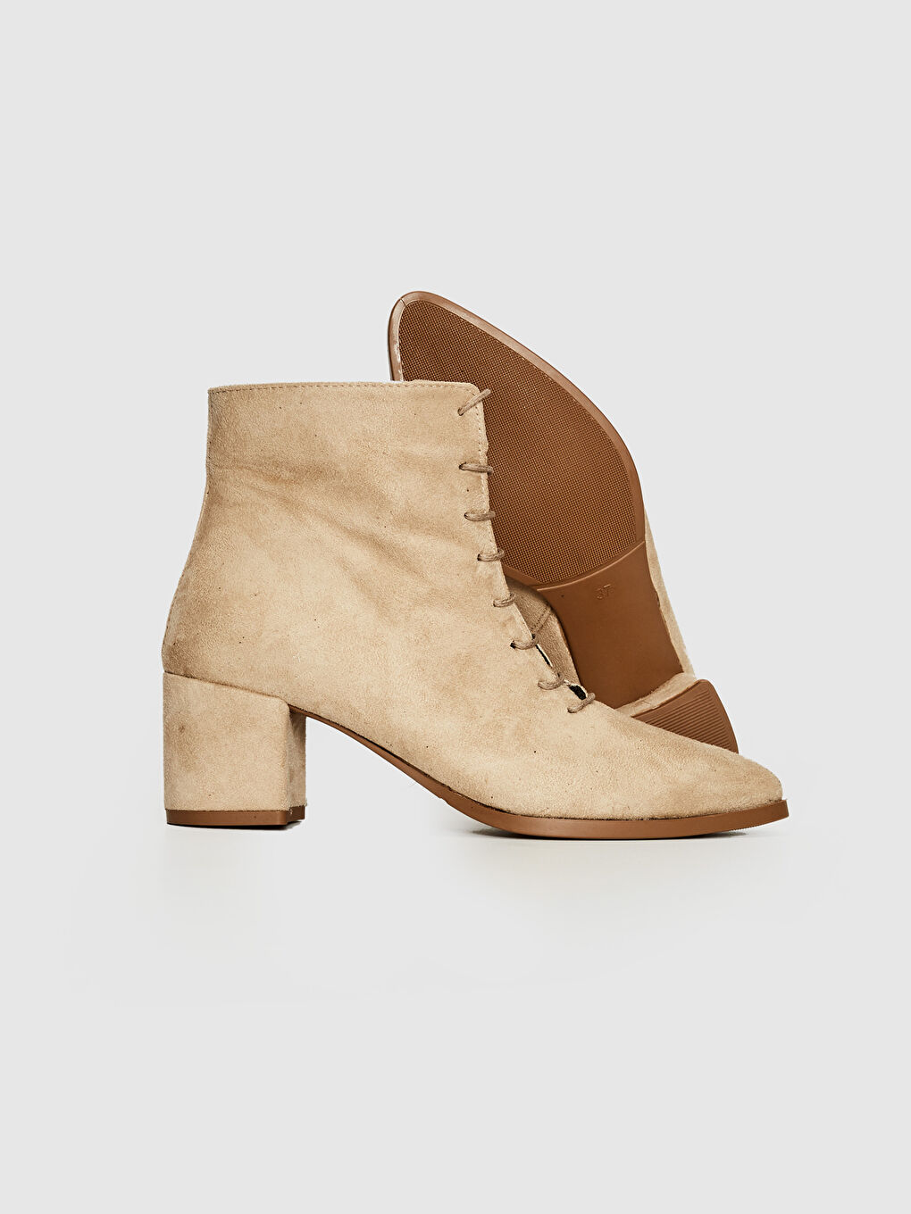Bej Kadın Sivri Burun Topuklu Bot-3