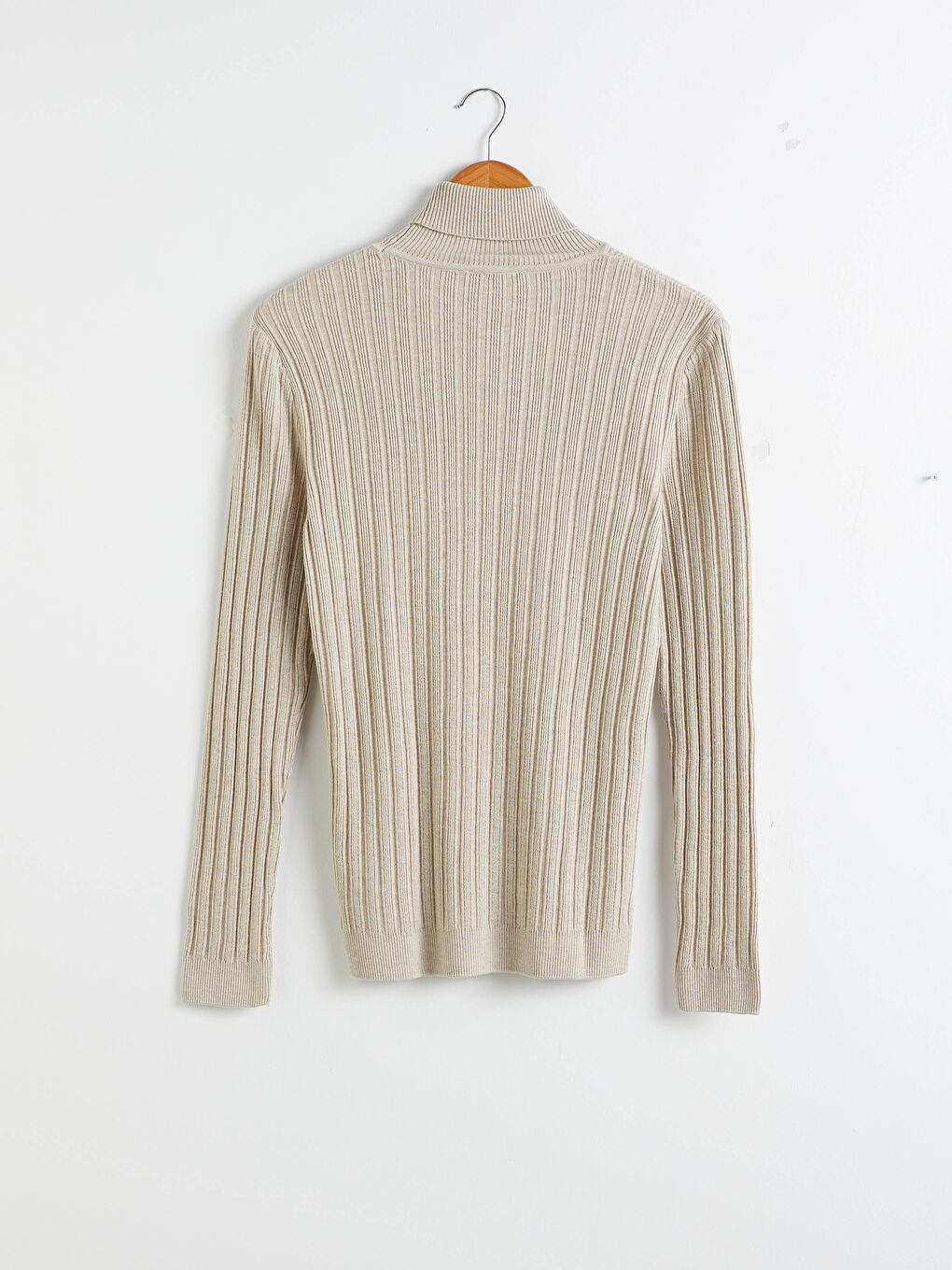 Bej Balıkçı Yaka İnce Triko Kazak-1