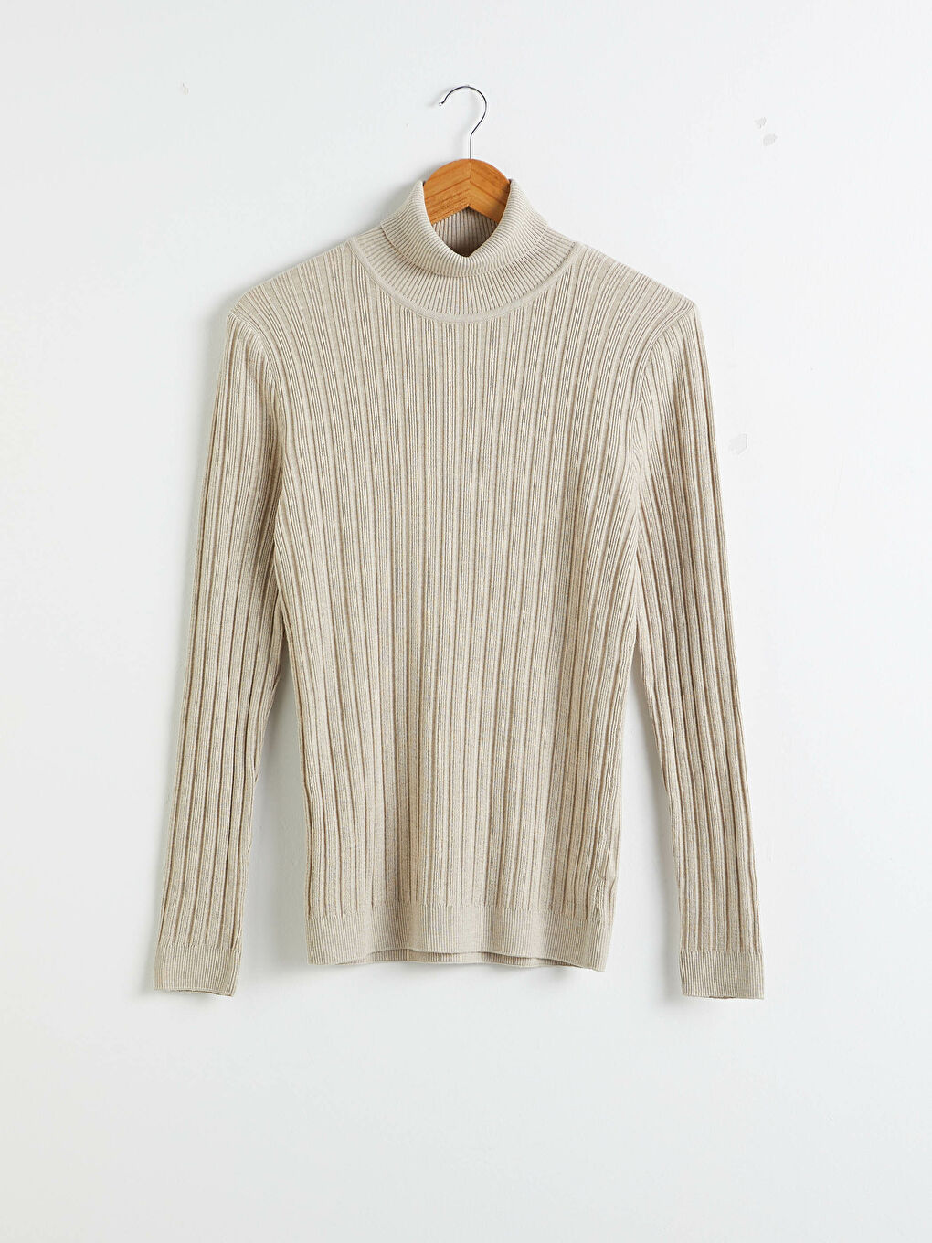 Bej Balıkçı Yaka İnce Triko Kazak