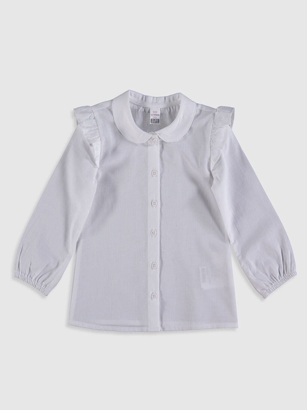 Beyaz Bebe Yaka Uzun Kollu Kız Bebek Gömlek