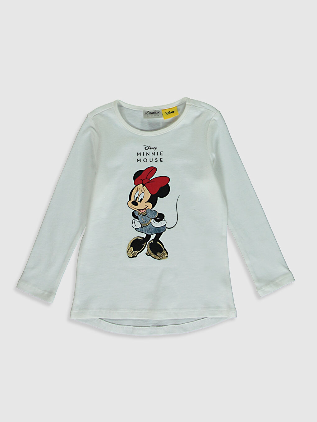 Ekru Kız Çocuk Mickey Mouse Baskılı Pamuklu Tişört