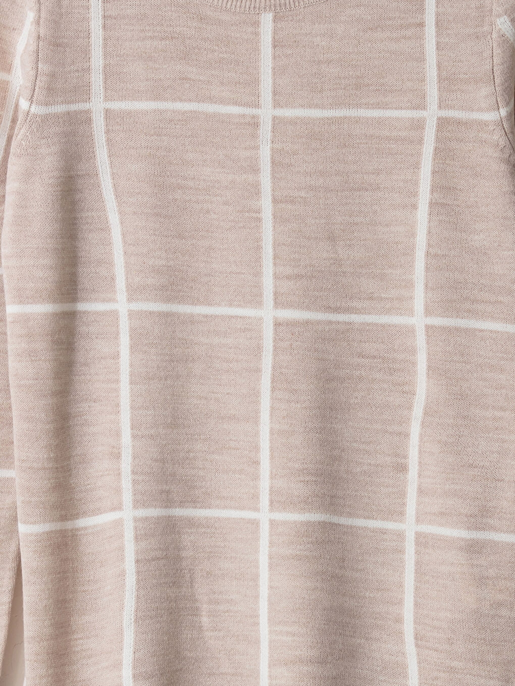 Bej Bisiklet Yaka Kareli Uzun Kollu Kadın Triko Kazak-2