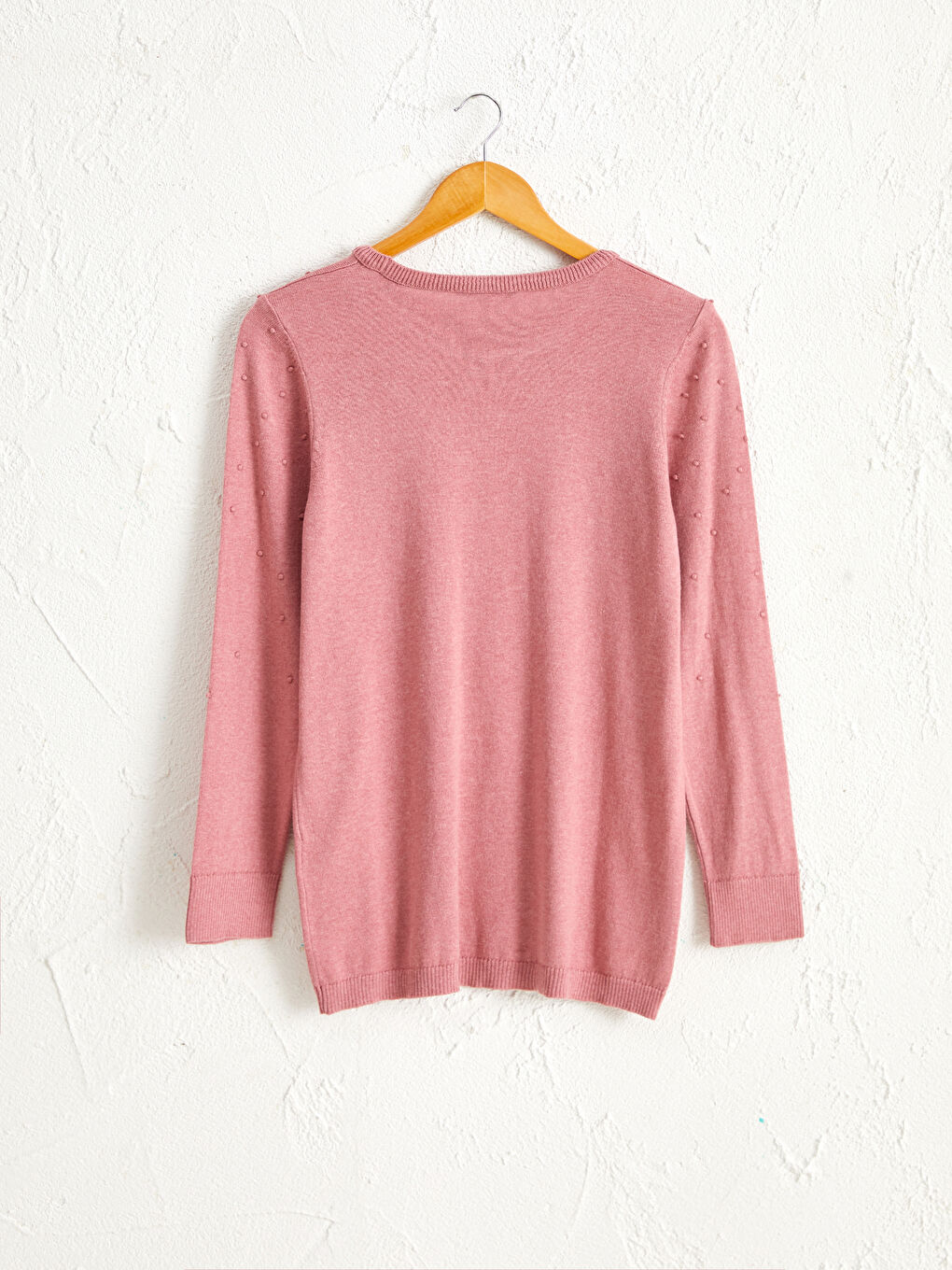 Pembe Dokulu Kumaştan İnce Triko Kazak-1