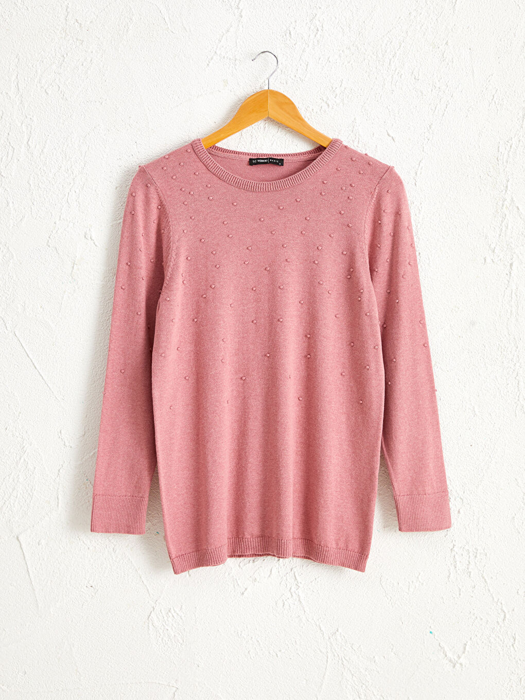 Pembe Dokulu Kumaştan İnce Triko Kazak