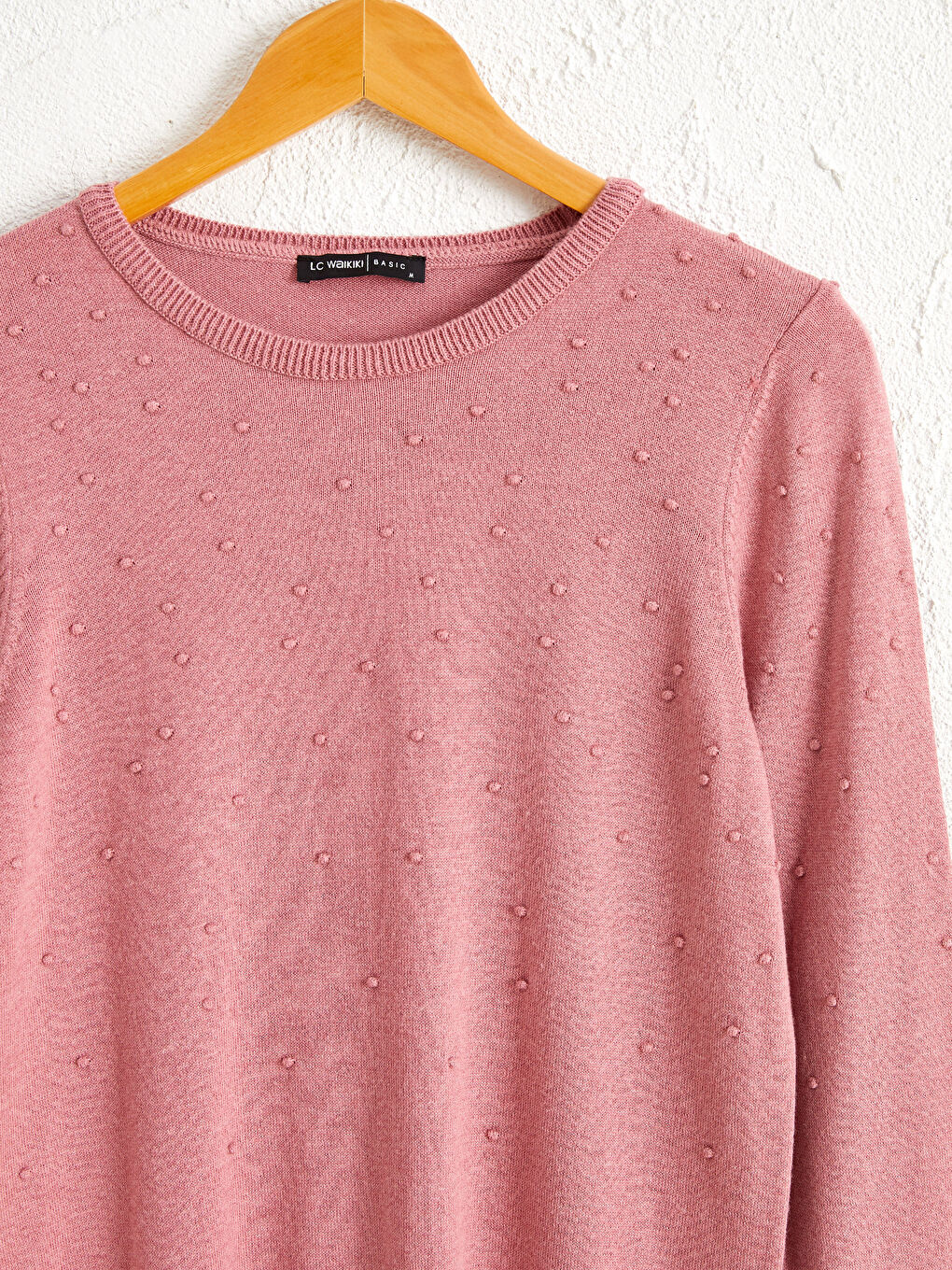 Pembe Dokulu Kumaştan İnce Triko Kazak-2