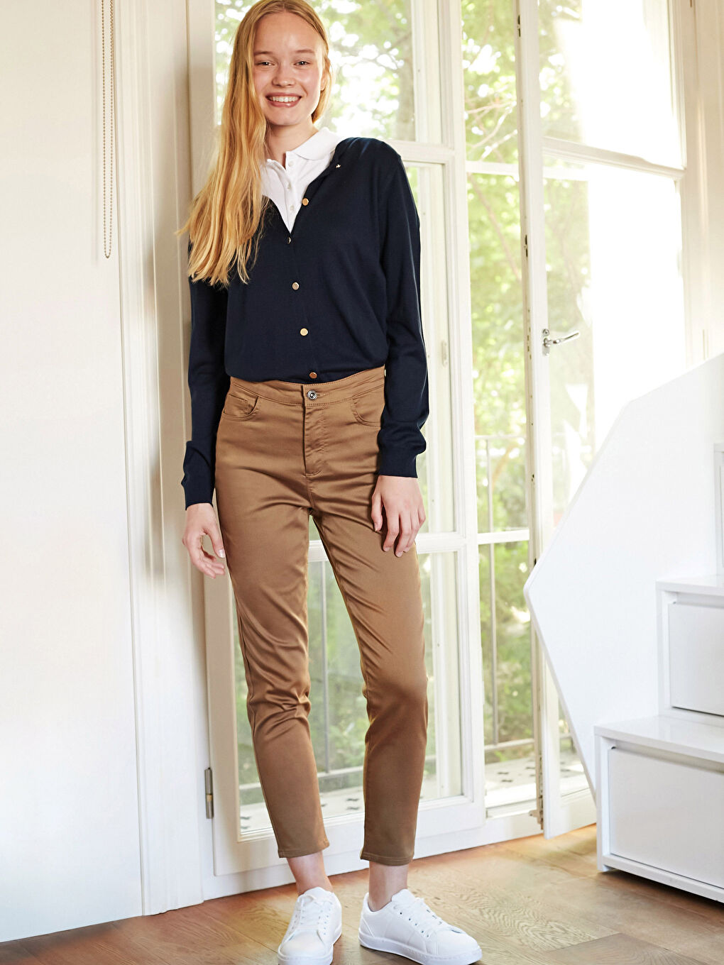 Standard Fit Gabardine Women's Straight Leg Trousers-4