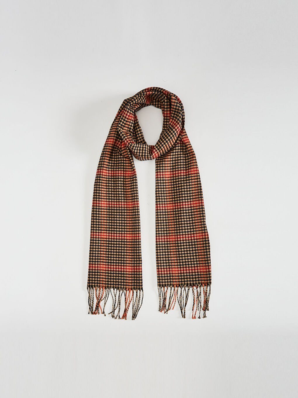 Gri Ekoseli Saçaklı Atkı