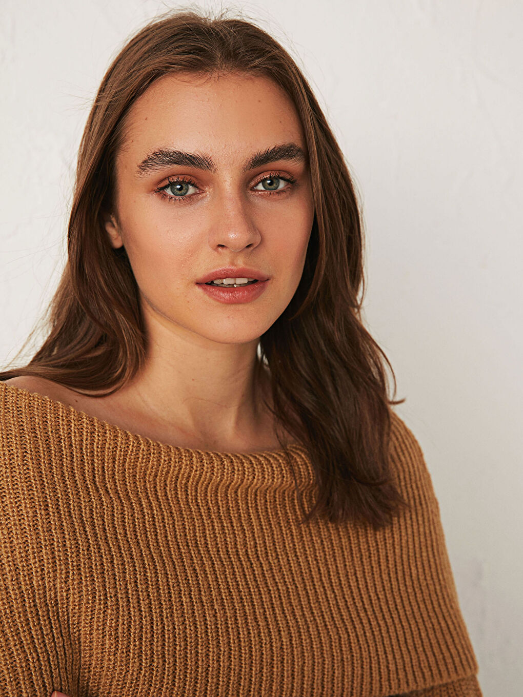 Bej Uzun Kollu Kadın Kalın Triko Kazak-3