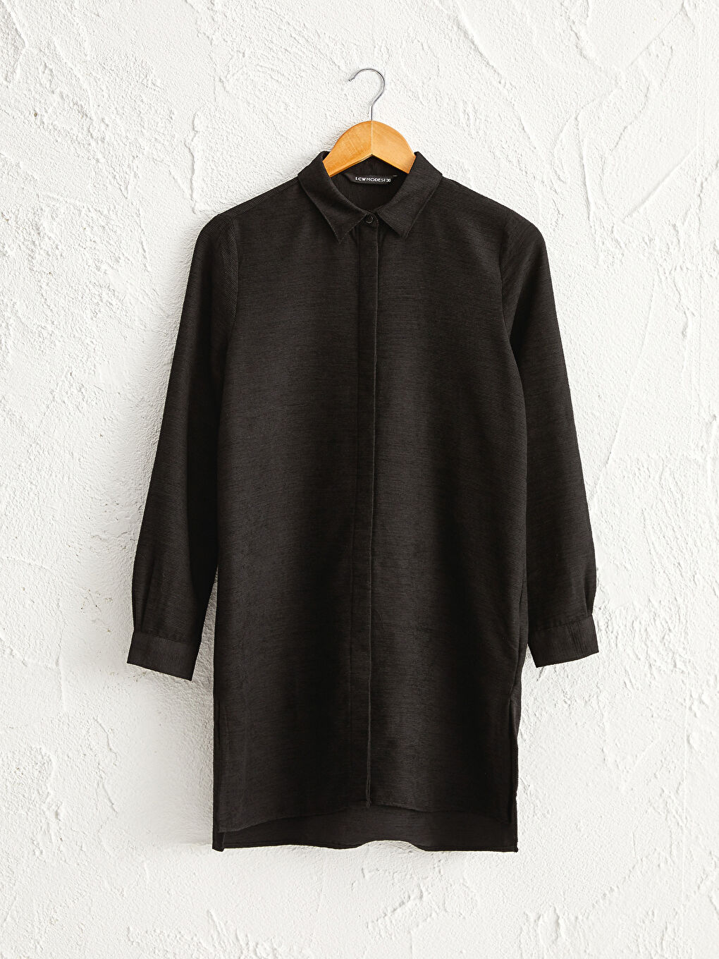 Siyah Uzun Kollu Kadife Kadın Gömlek Tunik