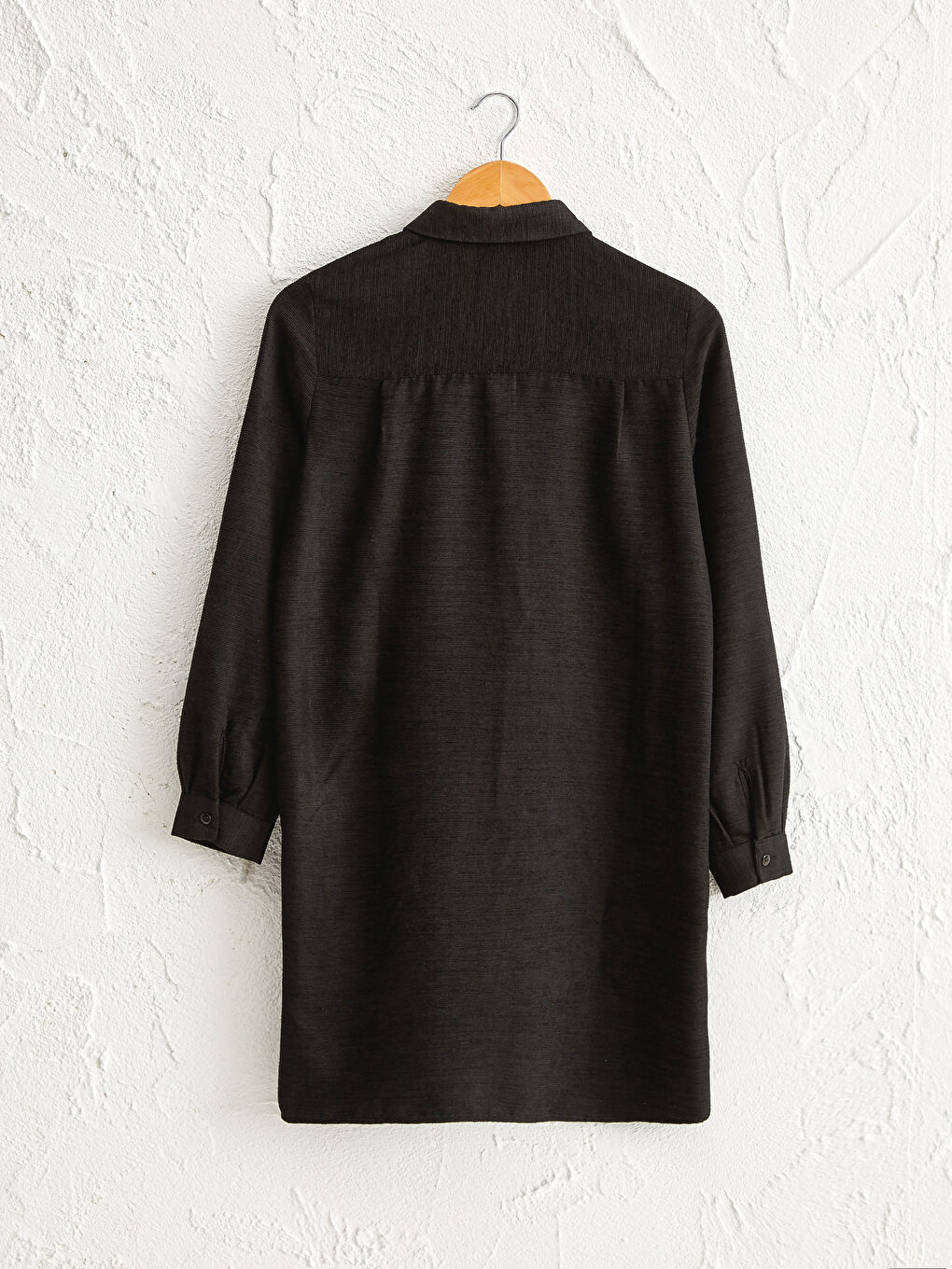 Siyah Uzun Kollu Kadife Kadın Gömlek Tunik-1