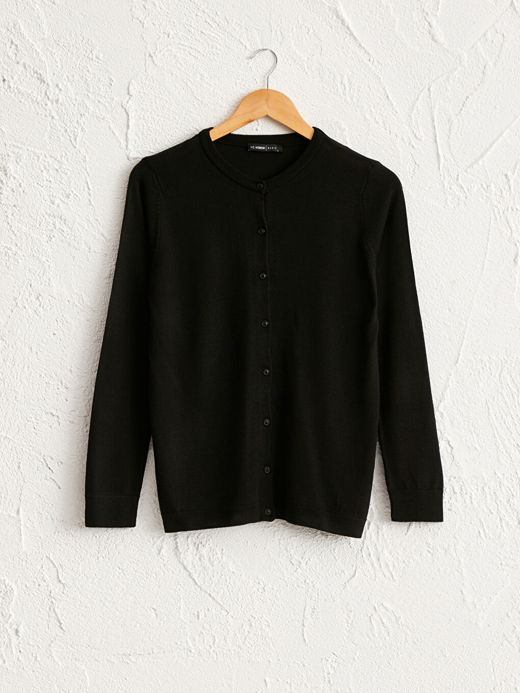 Siyah Bisiklet Yaka Uzun Kollu Kadın İnce Triko Hırka