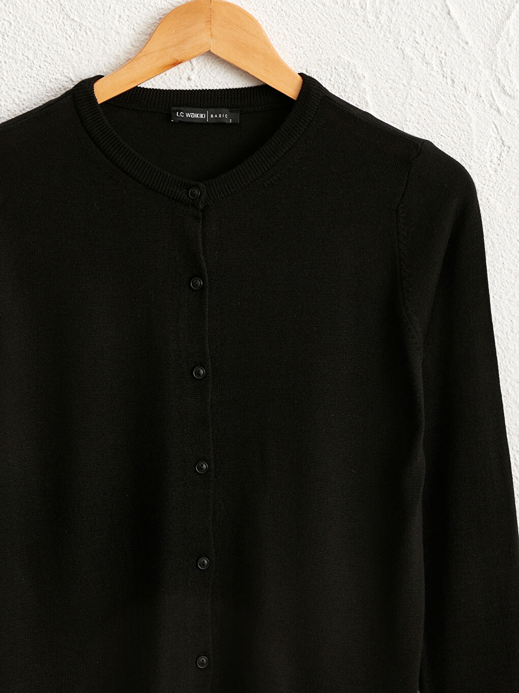 Siyah Bisiklet Yaka Uzun Kollu Kadın İnce Triko Hırka-2