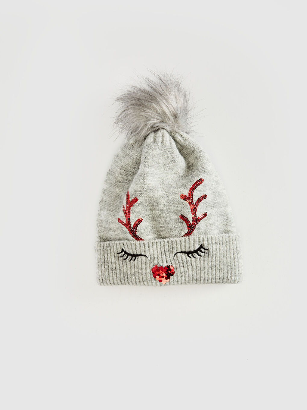 Gri Kız Çocuk Yılbaşı Temalı Triko Bere