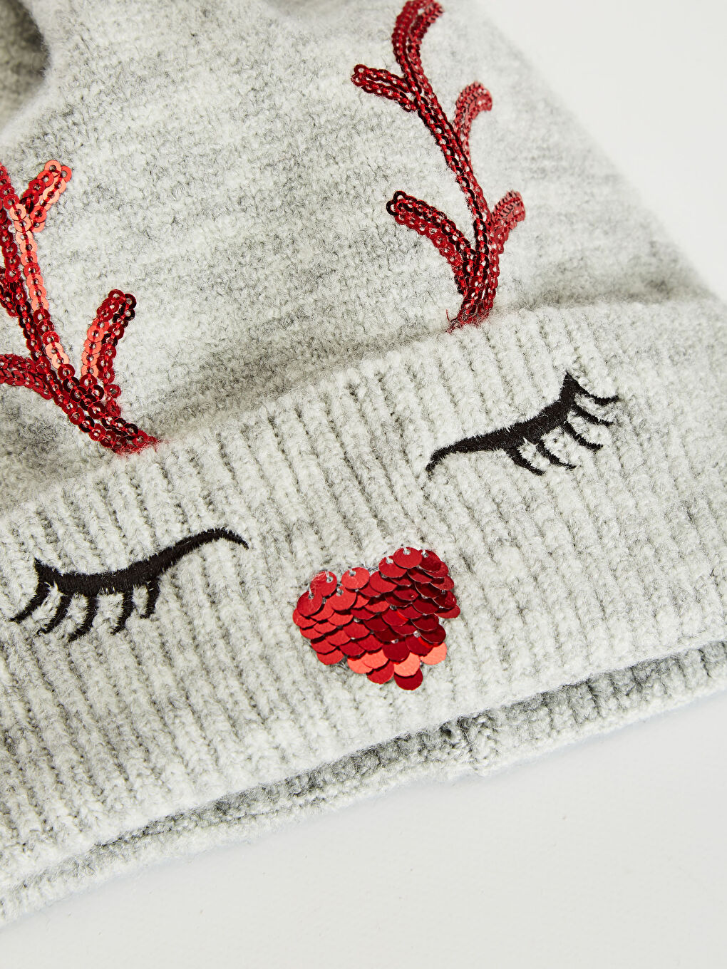 Gri Kız Çocuk Yılbaşı Temalı Triko Bere-1