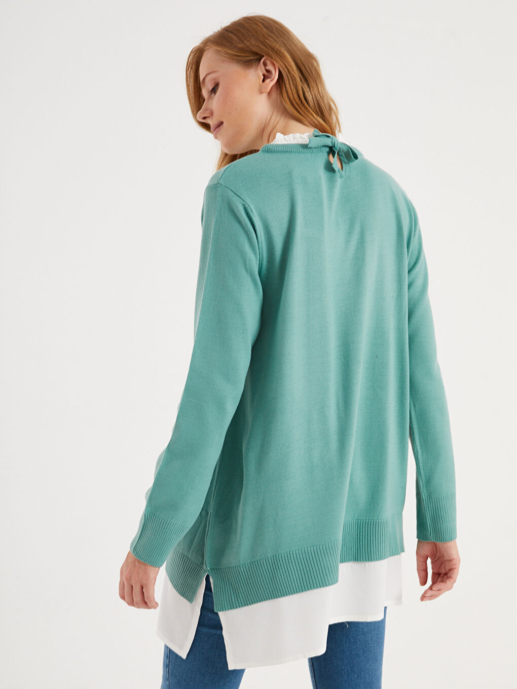 Turkuaz Bisiklet Yaka Uzun Kollu Hamile Triko Tunik-5