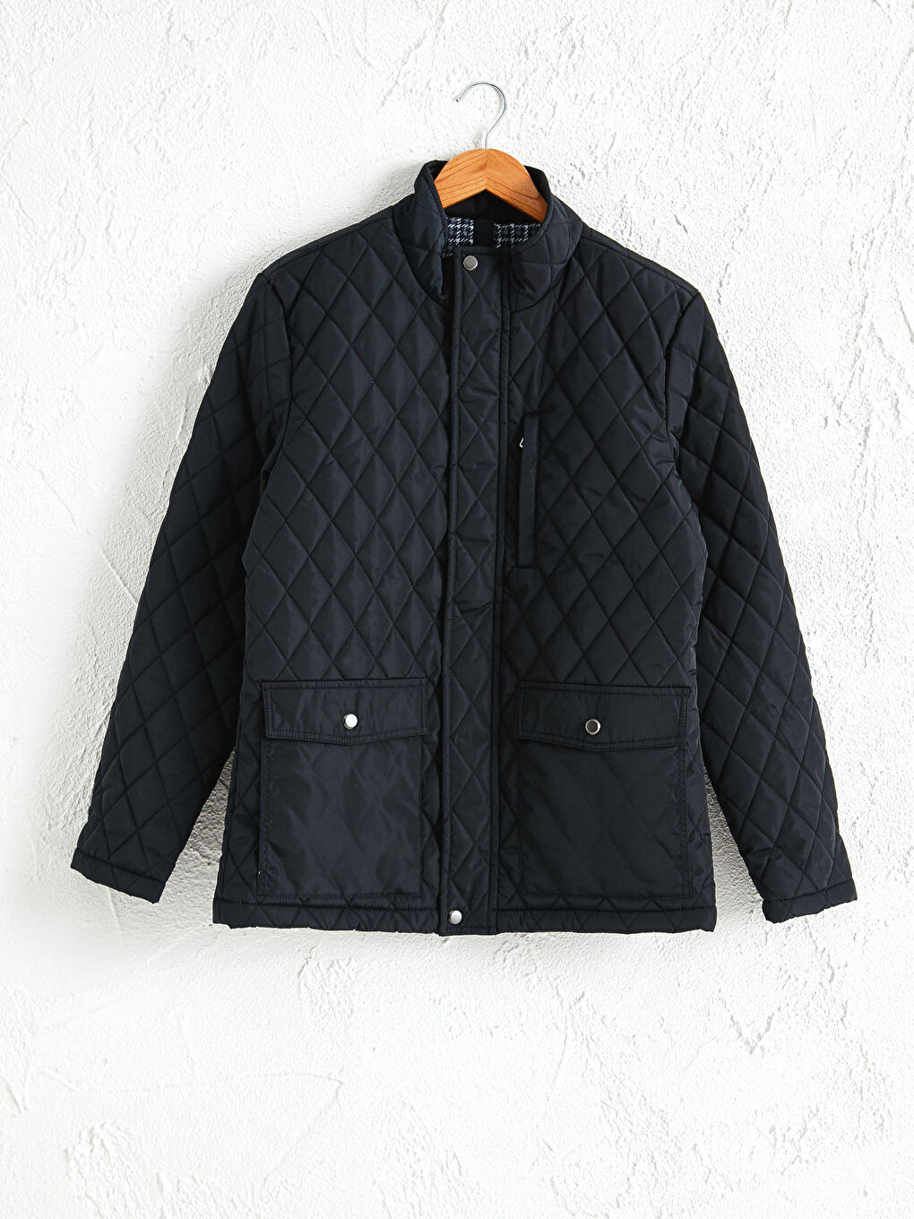 Lacivert Rahat Kalıp Dik Yaka Erkek Şişme Mont-5