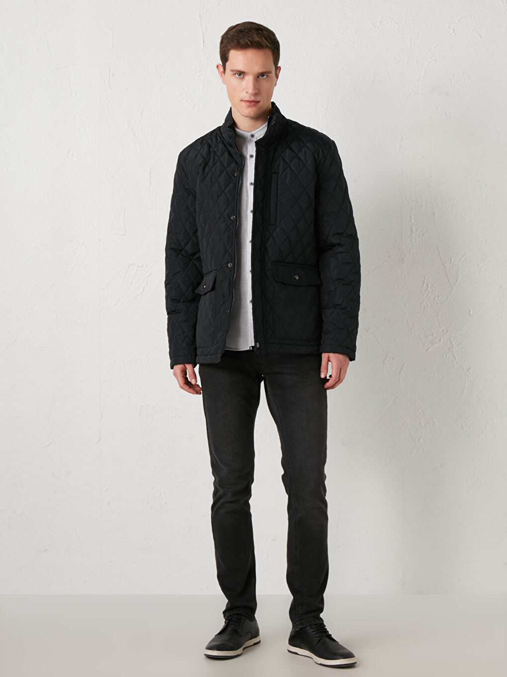 Lacivert Rahat Kalıp Dik Yaka Erkek Şişme Mont-2