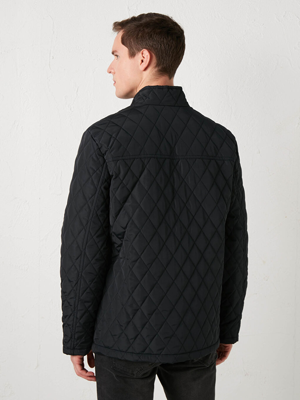 Lacivert Rahat Kalıp Dik Yaka Erkek Şişme Mont-3