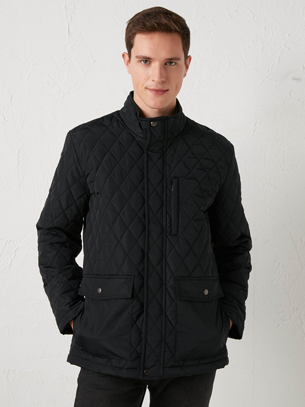 Lacivert Rahat Kalıp Dik Yaka Erkek Şişme Mont