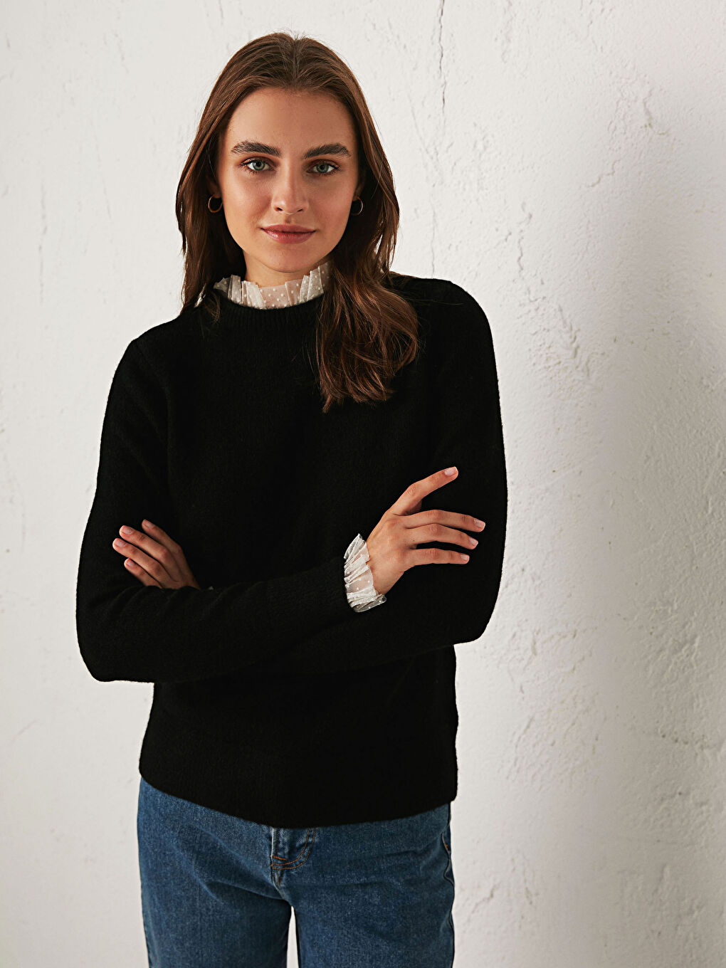 Džemper od trikotaže sa detaljima od tila-1