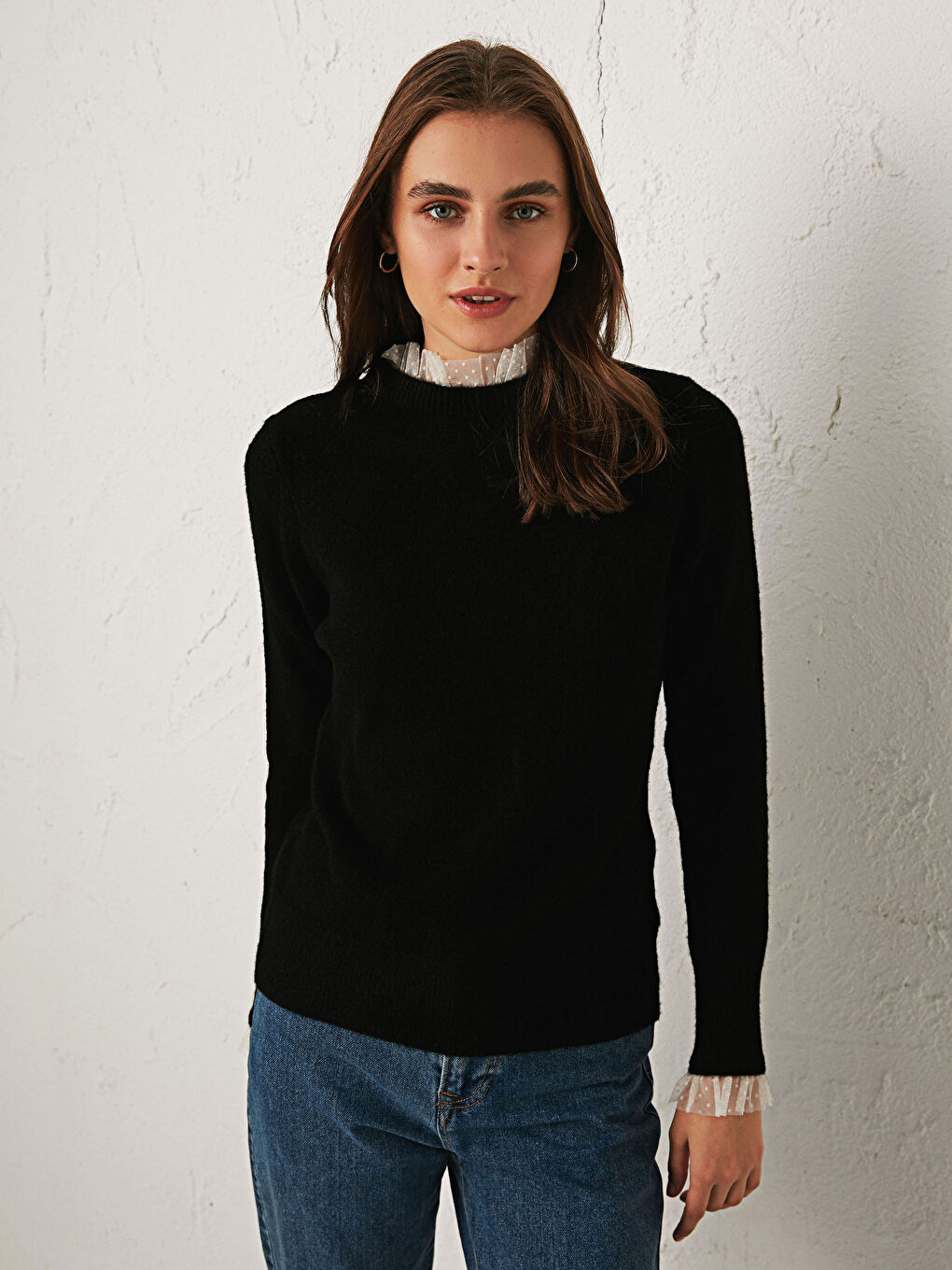 Džemper od trikotaže sa detaljima od tila-2