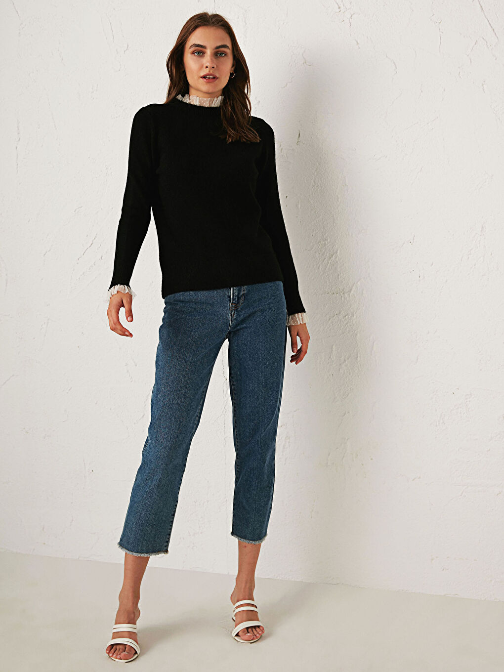 Džemper od trikotaže sa detaljima od tila-3