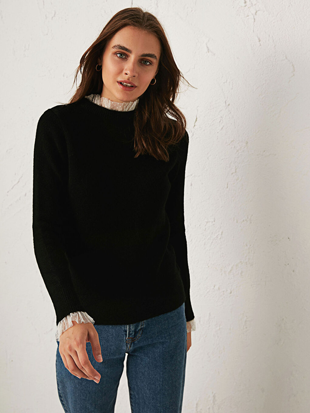 Džemper od trikotaže sa detaljima od tila